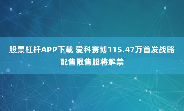 股票杠杆APP下载 爱科赛博115.47万首发战略配售限售股将解禁